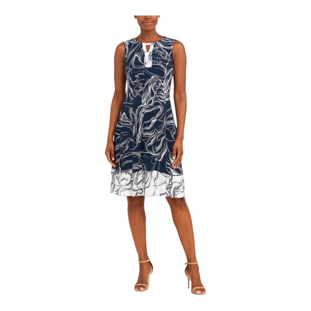 JM Collection Petite Navy Dress Abstract Pattern See measurements for Size